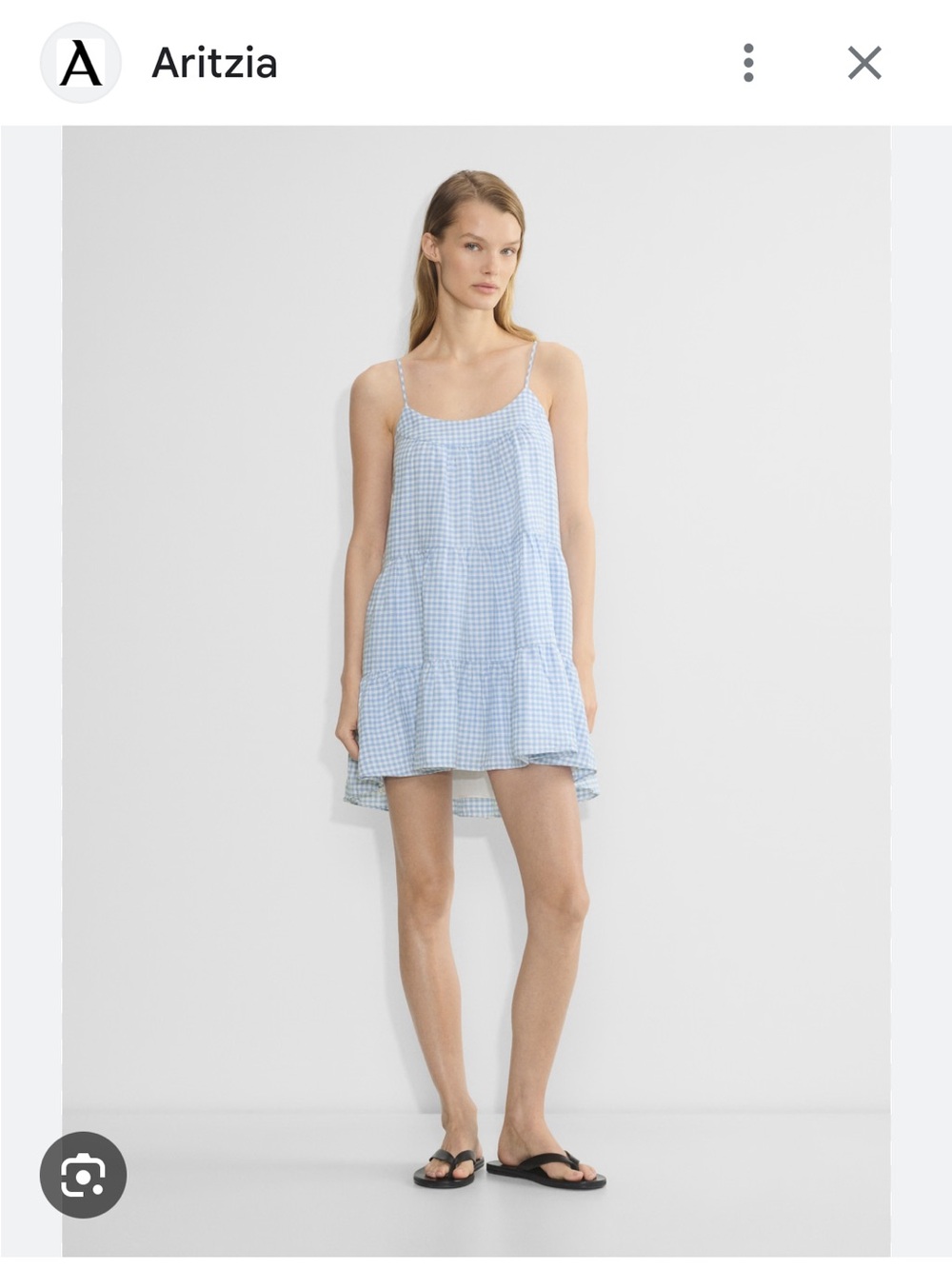 BNWT Aritzia Light Blue Gingham Tiered Mini - XS, 100% linen